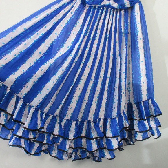 Betsey Johnson Halter Ruffle Dress 2 Blue Stripe VTG y2k Silk Babydoll 230 - Picture 5 of 9